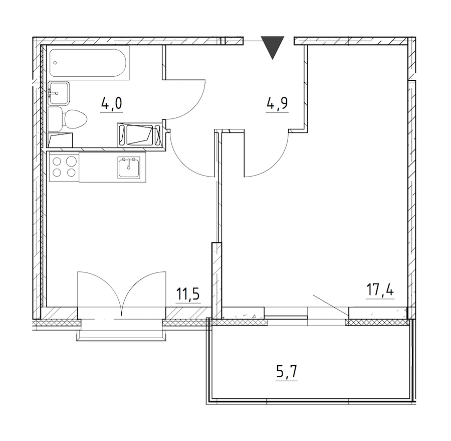 1-комнатная квартира 40.4 м², 5/8 эт., ЖК «Квартал Che»